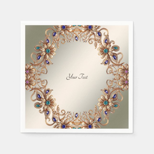 Serviettes en papier fleurs bijoux or élégantes (Devant)