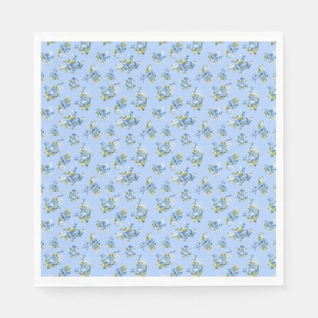 Serviettes en papier fleurs bleu clair style chint (Devant)