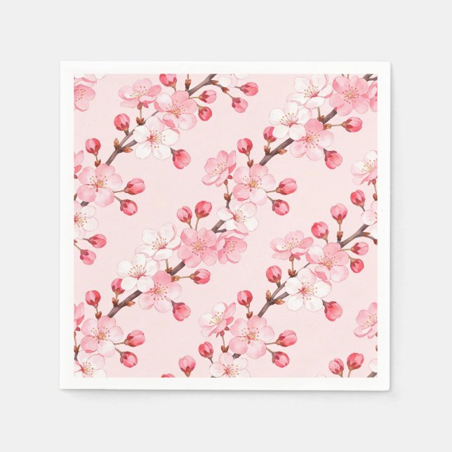 Serviettes en papier Fleurs de cerisier, fête rose (Devant)