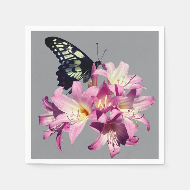 Serviettes en papier fleurs de lilas et papillon (Devant)