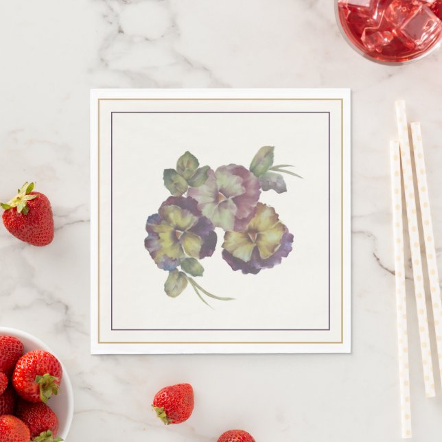 Serviettes en papier Fleurs de Pensée à l'aquarell (En situation)