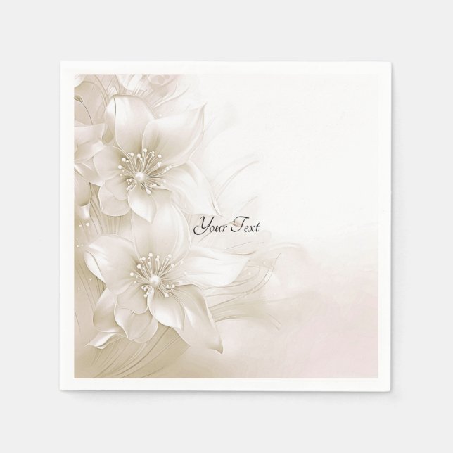Serviettes en papier fleurs ivoire élégantes (Devant)