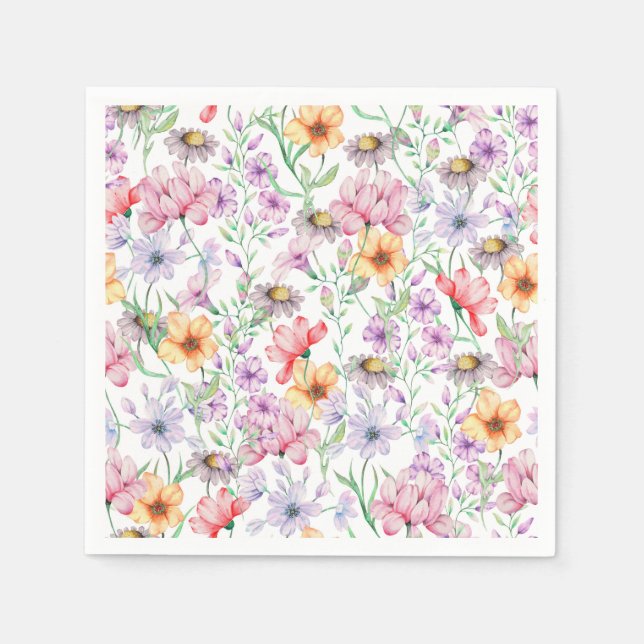 Serviettes en papier fleurs orange violet, Jardin  (Devant)