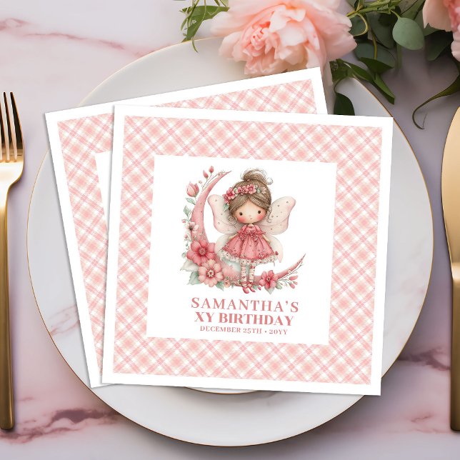 Serviettes en papier fleurs rose pastel pour l'ann (Fairy Girl Birthday Blush Pink Floral napkins)