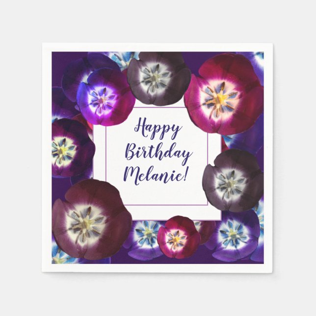 Serviettes en papier floral d'anniversaire personn (Devant)