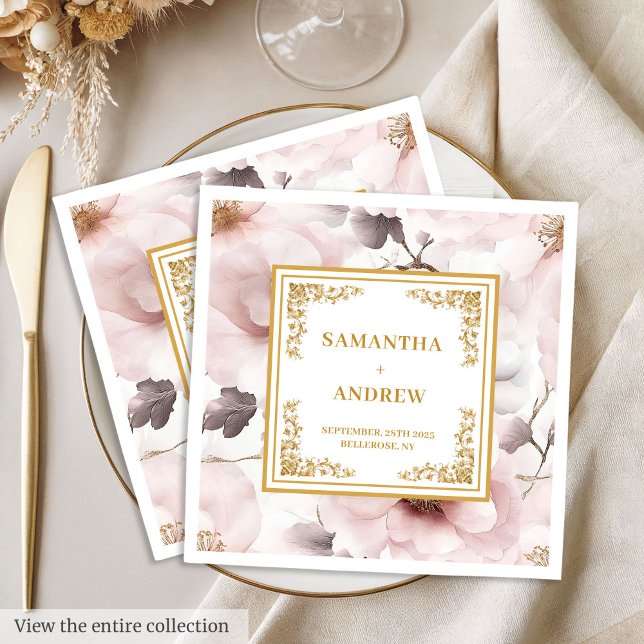 serviettes en papier floral en ivoire rose poussié (Timeless dusty pink ivory floral paper napkins)