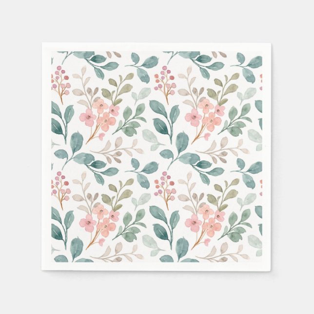 Serviettes en papier floral vert pêche, Botanique  (Devant)