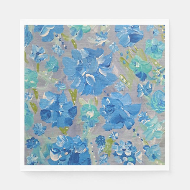 Serviettes en papier florales Blue Celebration (Devant)