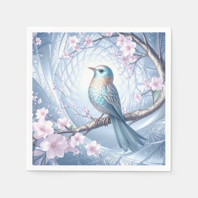 Serviettes en papier florales Oiseau Bleu (Devant)