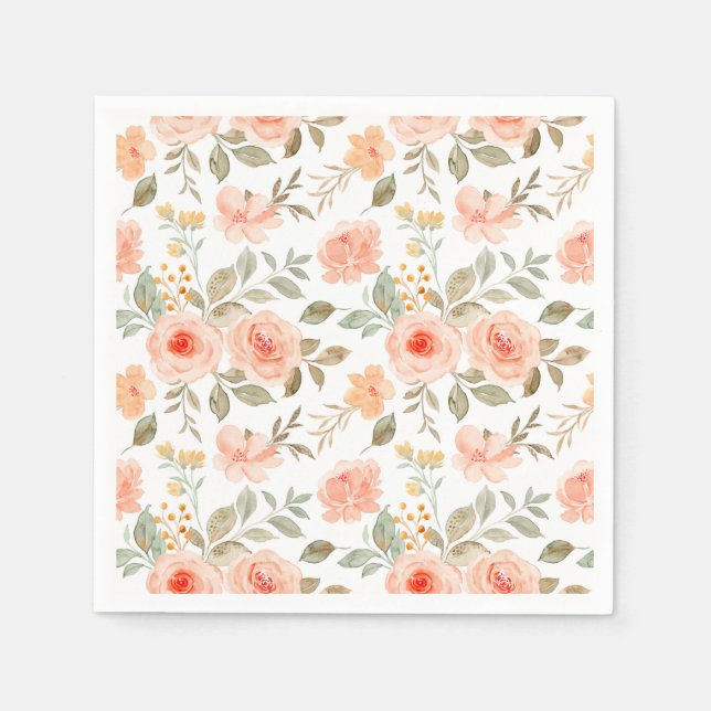 Serviettes en papier florales pêche orange, botani (Devant)