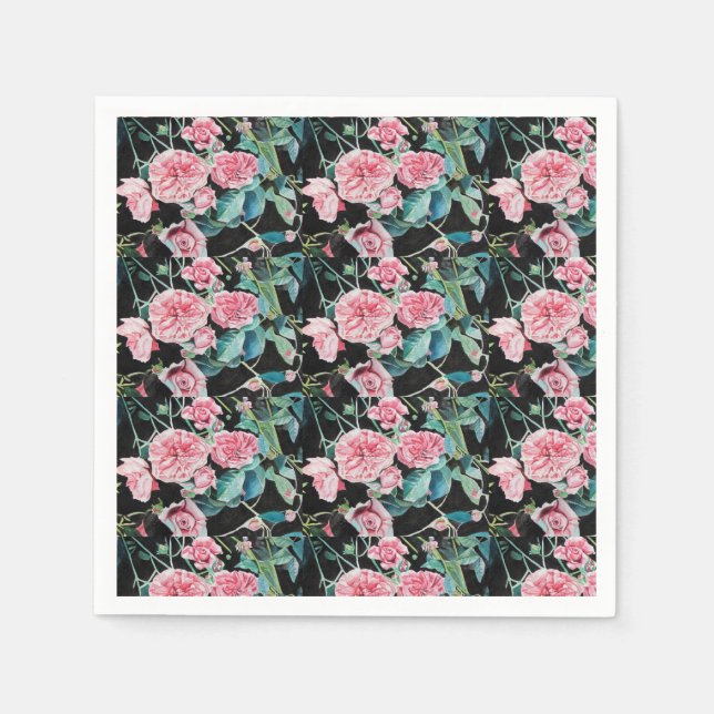 Serviettes en papier florales Shabby Chic Rose ros (Devant)