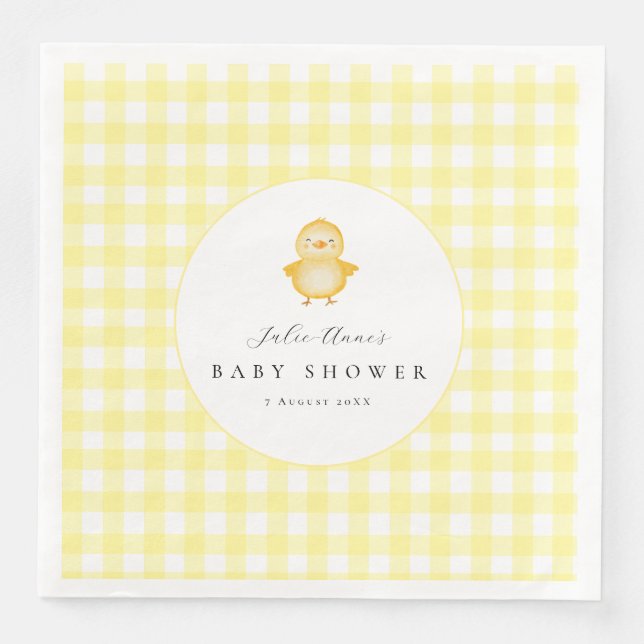 Serviettes en papier Gingham Canard Jaune pour Bab (Devant)