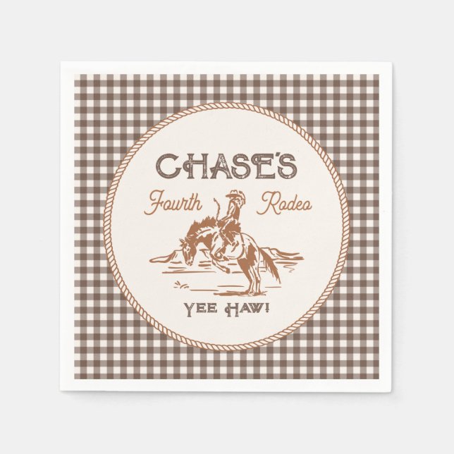 Serviettes en papier Gingham marron Rodeo (Devant)