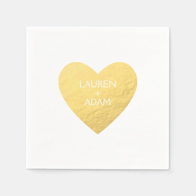 Serviettes en papier Gold Heart pour mariage (Devant)