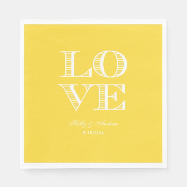 Serviettes en papier Jaune Blanc LOVE Ananas (Devant)