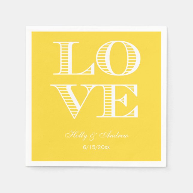 Serviettes en papier Jaune Blanc LOVE Ananas (Devant)
