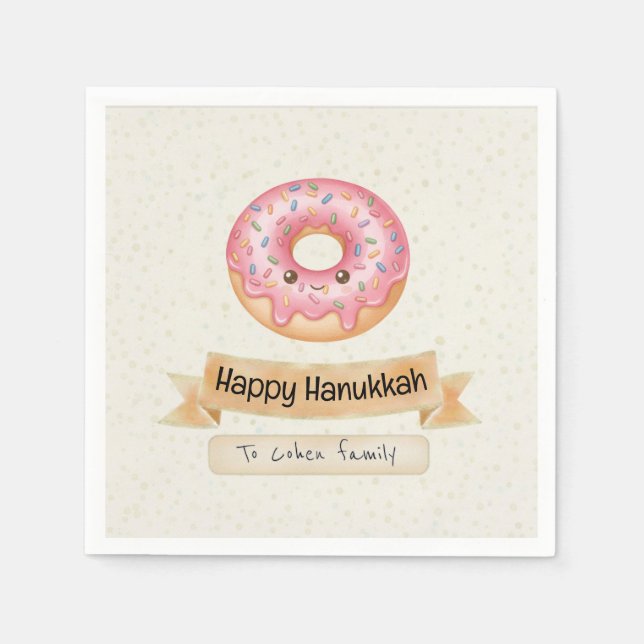Serviettes en papier "Joyeux Hanoukka" jolies donu (Devant)