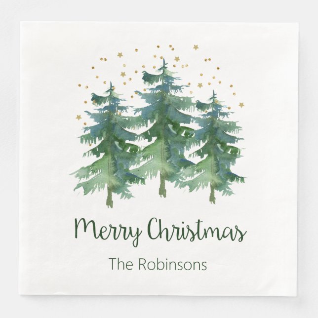 Serviettes en papier Joyeux Noël Forêt d'hiver pou (Devant)