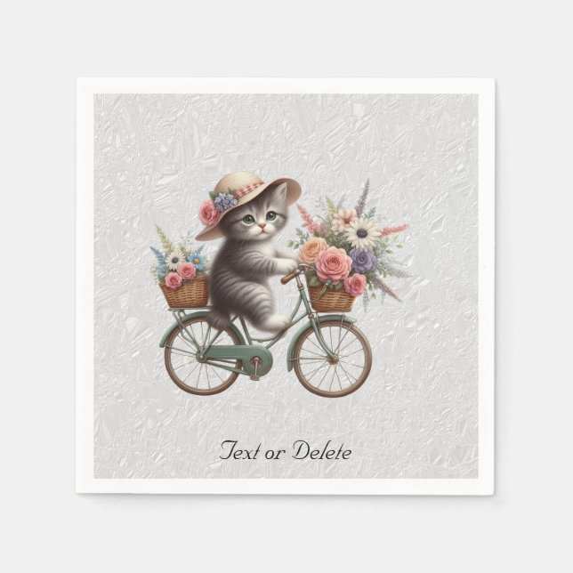 Serviettes en papier Kitten à vélo floral (Devant)