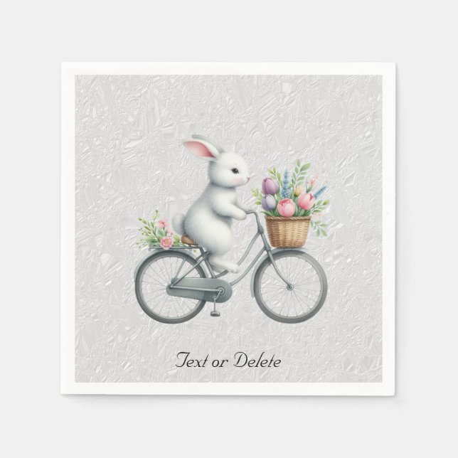 Serviettes en papier Lapin à bicyclette floral (Devant)