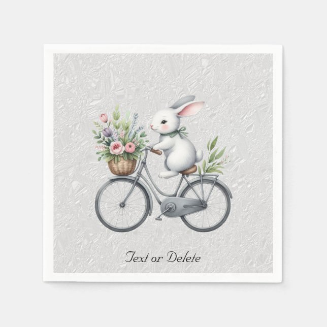 Serviettes en papier Lapin à bicyclette floral (Devant)