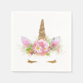 Serviettes en papier Licorne Rose Or Licorne