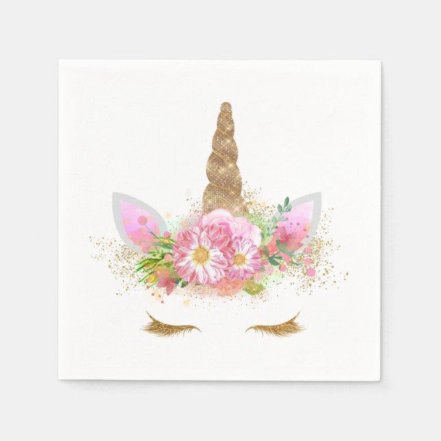 Serviettes en papier Licorne Rose Or Licorne (Devant)