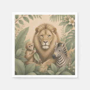Serviettes en papier Lion Safari botanique