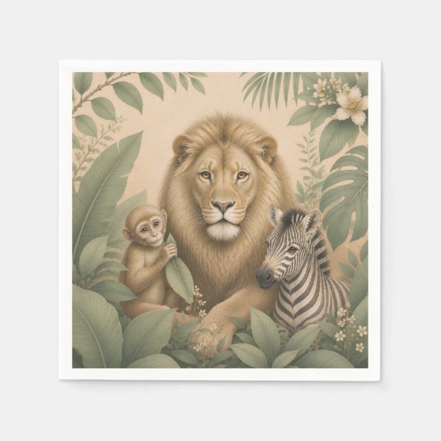 Serviettes en papier Lion Safari botanique (Devant)