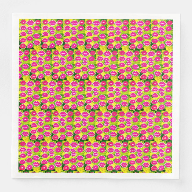Serviettes en papier "Lips and Kisses Print". (Devant)