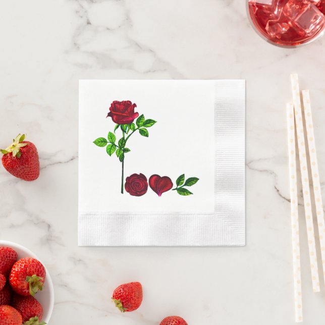 Serviettes en papier LOVE Rose peinte à la main ro (En situation)
