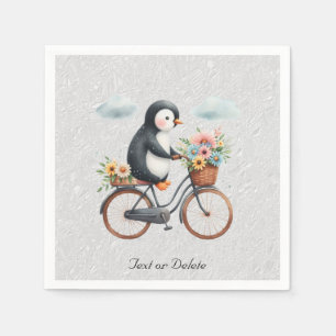 Serviettes en papier manchot à bicyclette florale