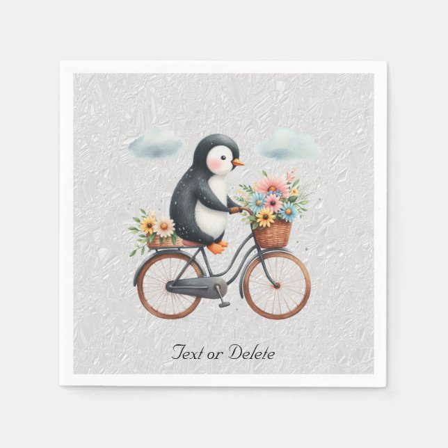 Serviettes en papier manchot à bicyclette florale (Devant)