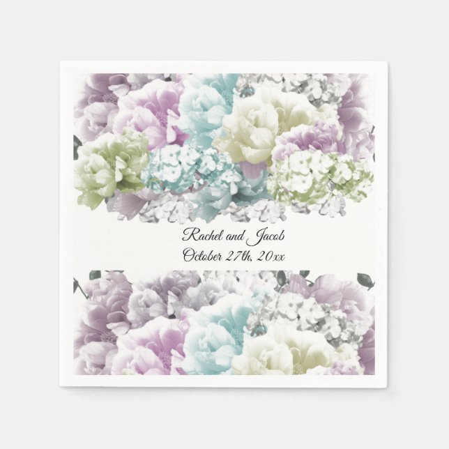Serviettes en papier mariage Bouquet pastel multic (Devant)