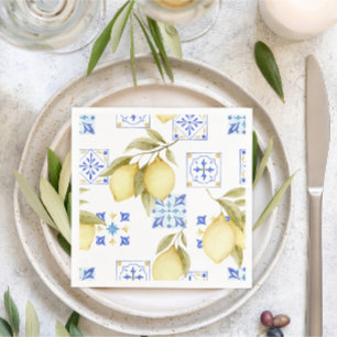 Serviettes en papier mariage Carreau Bleu & Citron