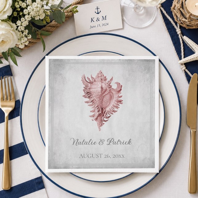 Serviettes en papier mariage Coquille de conque ro (Pink Conch Shell Wedding Paper Napkins)