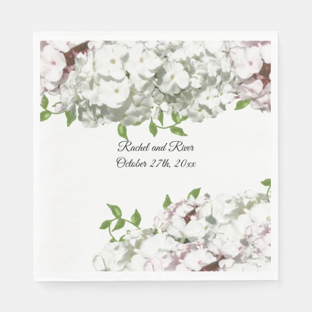 Serviettes en papier mariage fleurs blanches et ro (Devant)