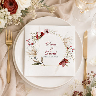 Serviettes en papier mariage floral ivoire et Bour