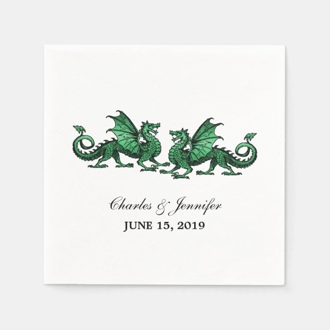 Serviettes en papier Mariage Green Elegon Dragons (Devant)