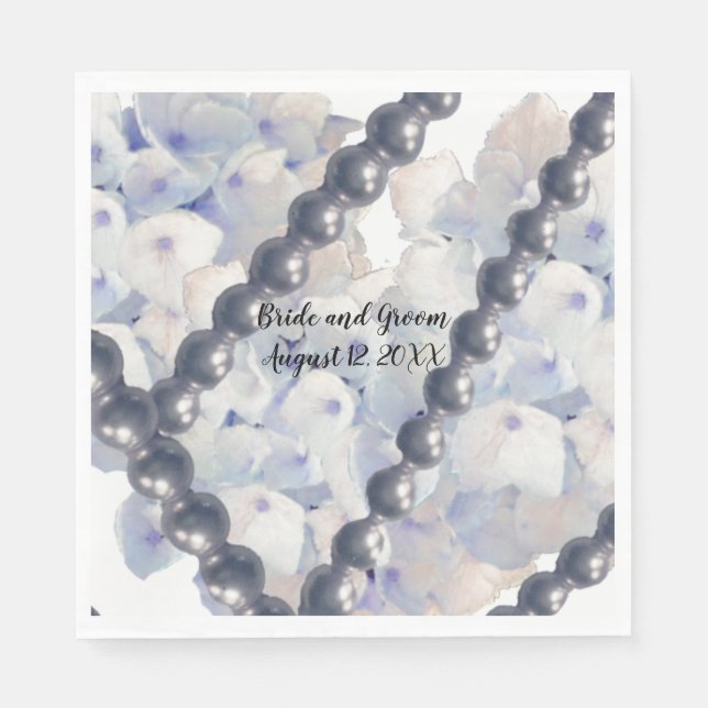 Serviettes en papier mariage perles florales bleue (Devant)