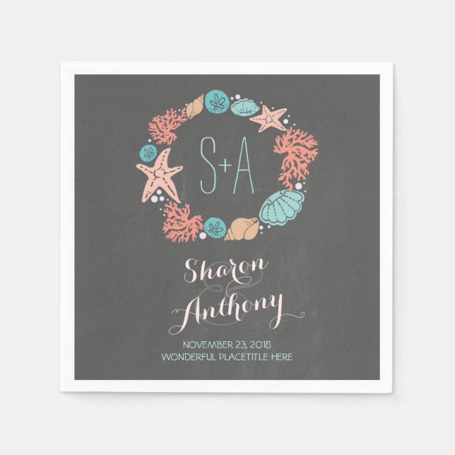 Serviettes en papier Mariage romantique de plage (Devant)