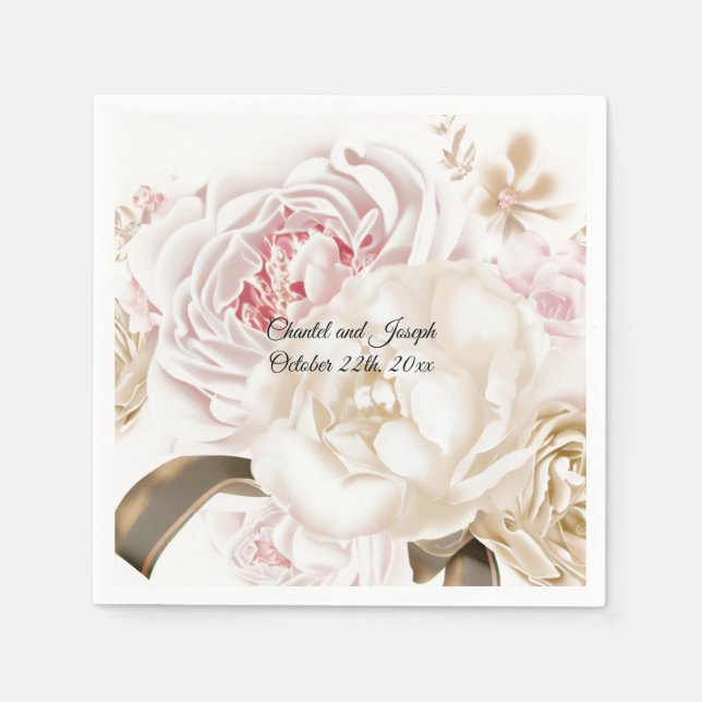 Serviettes en papier mariage Rose et Crème Peony (Devant)