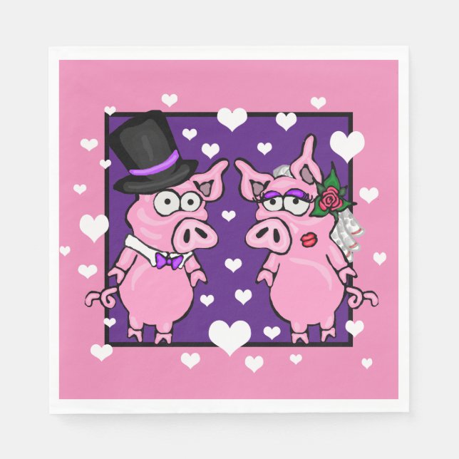 Serviettes en papier Mariée et Marié Cochon pour M (Devant)