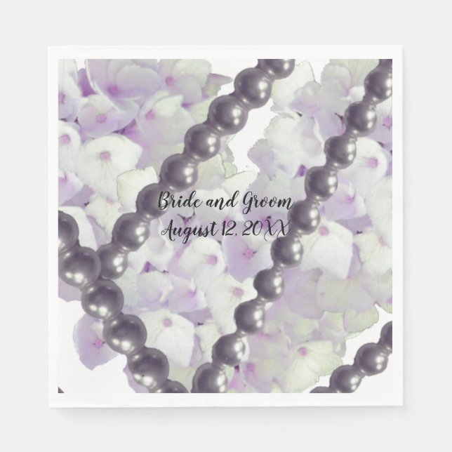 Serviettes en papier Mauve Hydrangeas et Perles po (Devant)