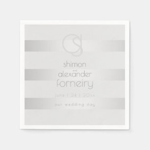 SERVIETTES EN PAPIER   Monogramme à rayures argent