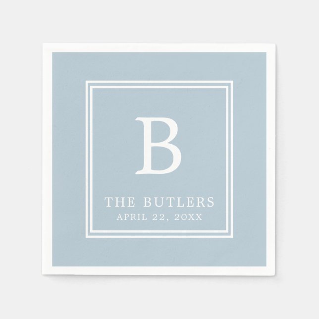 Serviettes en papier Monogramme Bleu Poussiéreux p (Devant)