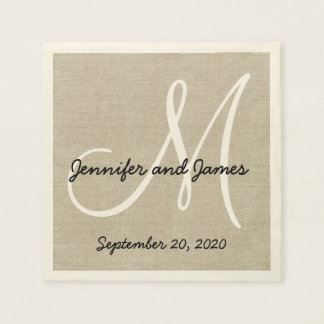 Serviettes en papier monogramme rustique lin