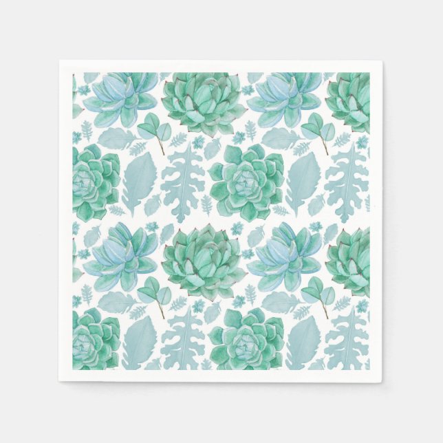 Serviettes en papier motif succulent et en feuille (Devant)