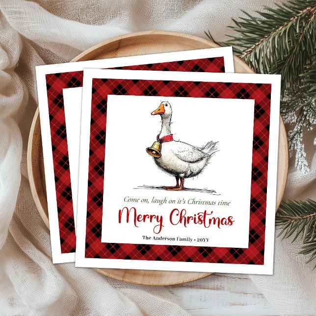 Serviettes en papier Noël Humour Canard Joyeux Far (Christmas Playful Silly Goose Humor Napkins)