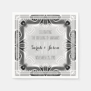 Serviettes en papier noir et argent pour mariage T